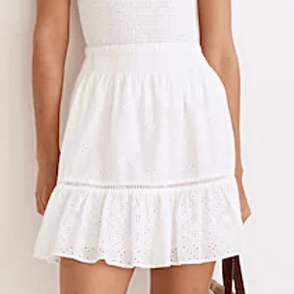 Madewell Embroidered Smock-Waist Ruffle Mini Skirt Large NWT - Picture 2 of 11